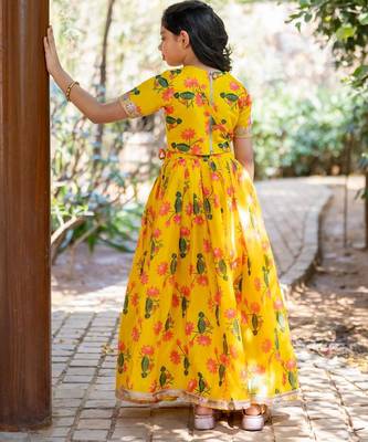 Yellow printed chanderi lehenga set 5