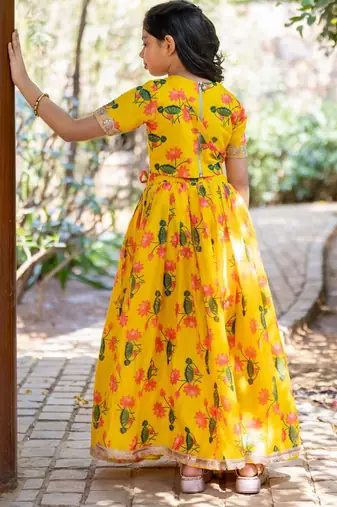 Yellow printed chanderi lehenga set