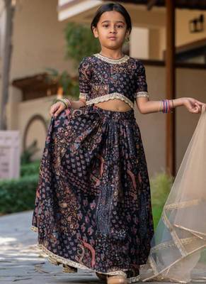 Black printed chanderi lehenga set 5