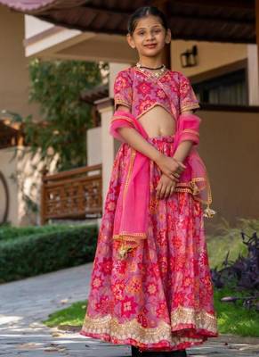 Pink printed cotton lehenga set 2