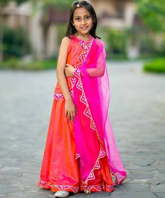 Pink printed chanderi lehenga set 1