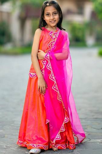Pink printed chanderi lehenga set