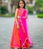 Pink printed chanderi lehenga set