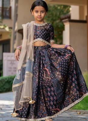 Black printed chanderi lehenga set 1