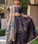 Black printed chanderi lehenga set