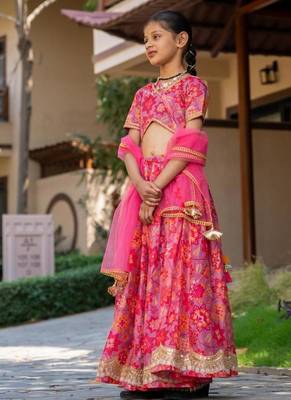 Pink printed cotton lehenga set 3