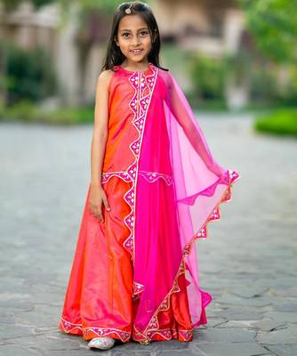Pink printed chanderi lehenga set 2