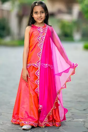 Pink printed chanderi lehenga set