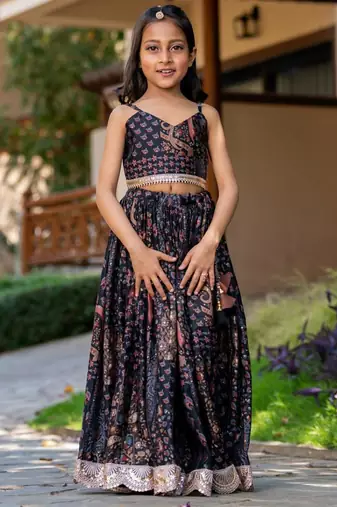 Black printed cotton lehenga set