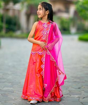 Pink printed chanderi lehenga set 3