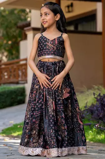 Black printed cotton lehenga set