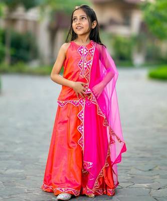 Pink printed chanderi lehenga set 4