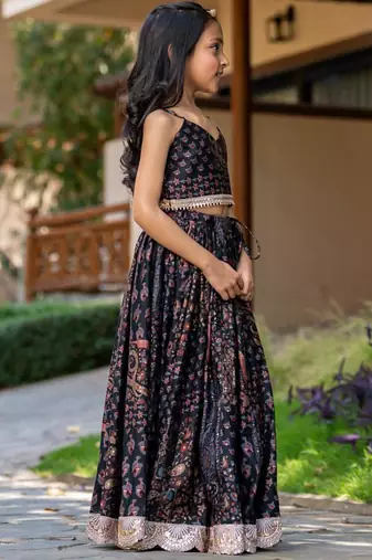 Black printed cotton lehenga set