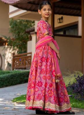Pink printed cotton lehenga set 4