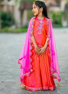 Pink printed chanderi lehenga set 5