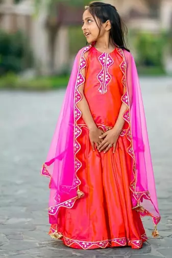Pink printed chanderi lehenga set