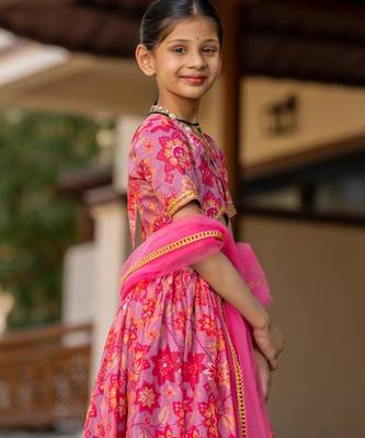 Pink printed cotton lehenga set 5