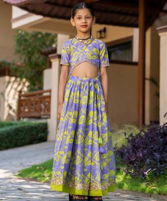 Purple printed chanderi lehenga set 1
