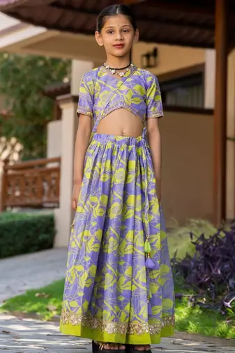 Purple printed chanderi lehenga set