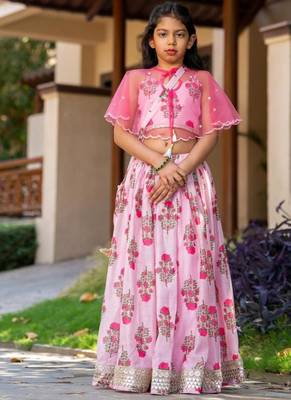 Pink printed chanderi lehenga set 2