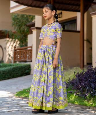 Purple printed chanderi lehenga set 2