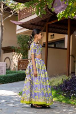 Purple printed chanderi lehenga set 3