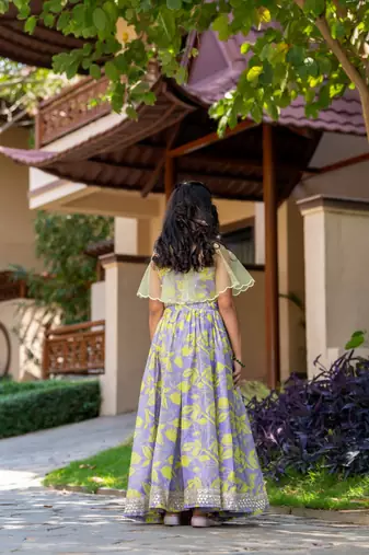 Purple printed chanderi lehenga set