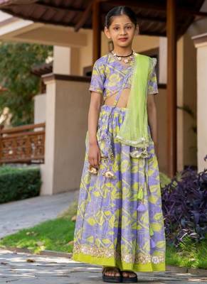 Purple printed chanderi lehenga set 4