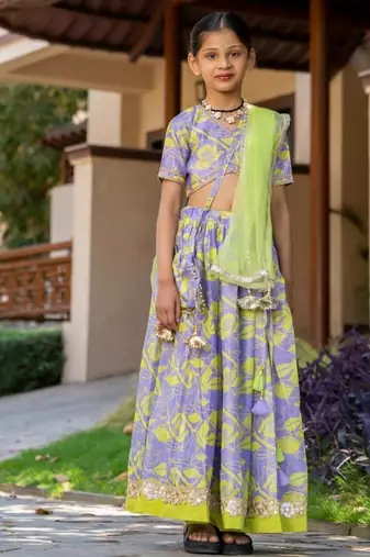 Purple printed chanderi lehenga set