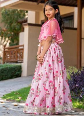 Pink printed chanderi lehenga set 4