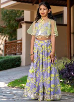 Purple printed chanderi lehenga set 1