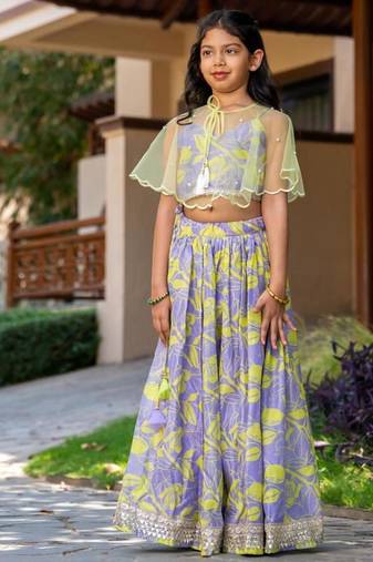 Purple printed chanderi lehenga set