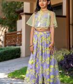 Purple printed chanderi lehenga set
