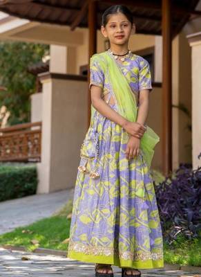 Purple printed chanderi lehenga set 5