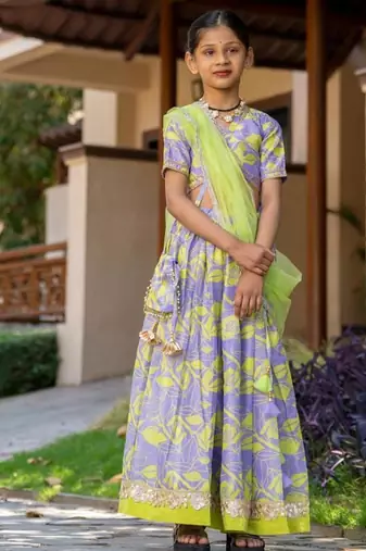 Purple printed chanderi lehenga set