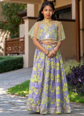 Purple printed chanderi lehenga set 3