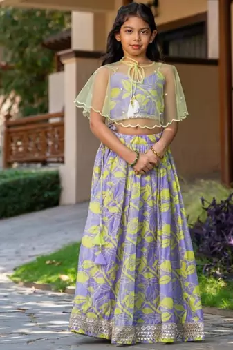 Purple printed chanderi lehenga set