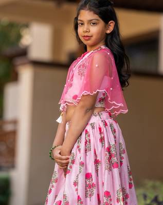 Pink printed chanderi lehenga set 5