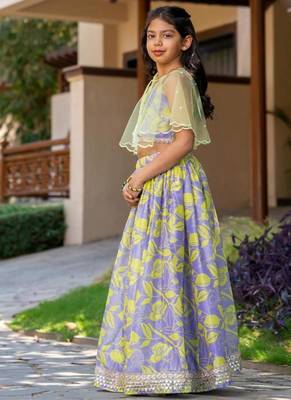 Purple printed chanderi lehenga set 4