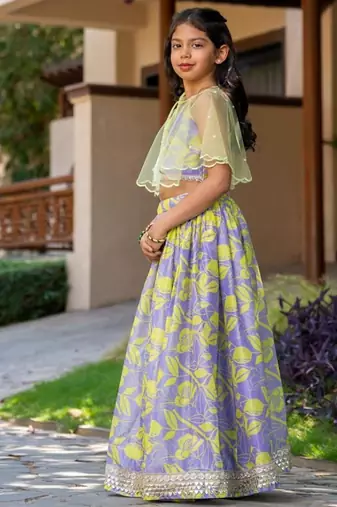 Purple printed chanderi lehenga set