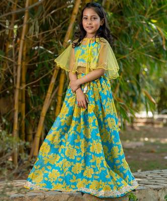 Multicolor printed chanderi lehenga set 1