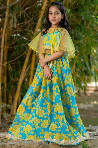 Multicolor printed chanderi lehenga set