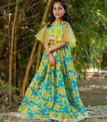 Multicolor printed chanderi lehenga set