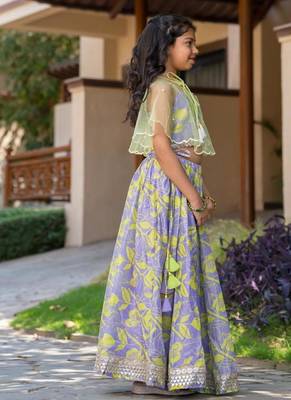 Purple printed chanderi lehenga set 5
