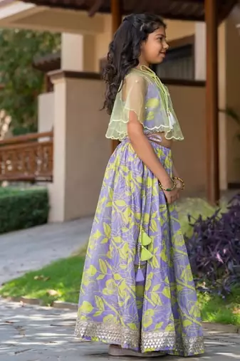 Purple printed chanderi lehenga set