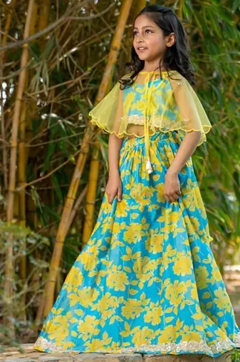 Multicolor printed chanderi lehenga set