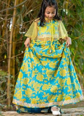 Multicolor printed chanderi lehenga set 3