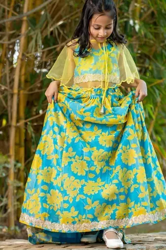 Multicolor printed chanderi lehenga set