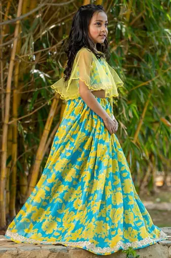 Multicolor printed chanderi lehenga set