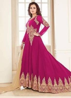 Rama Pink Faux Georgette Embroidered Wedding Wear Designer Anarkali Semi-Stiched Suit 1